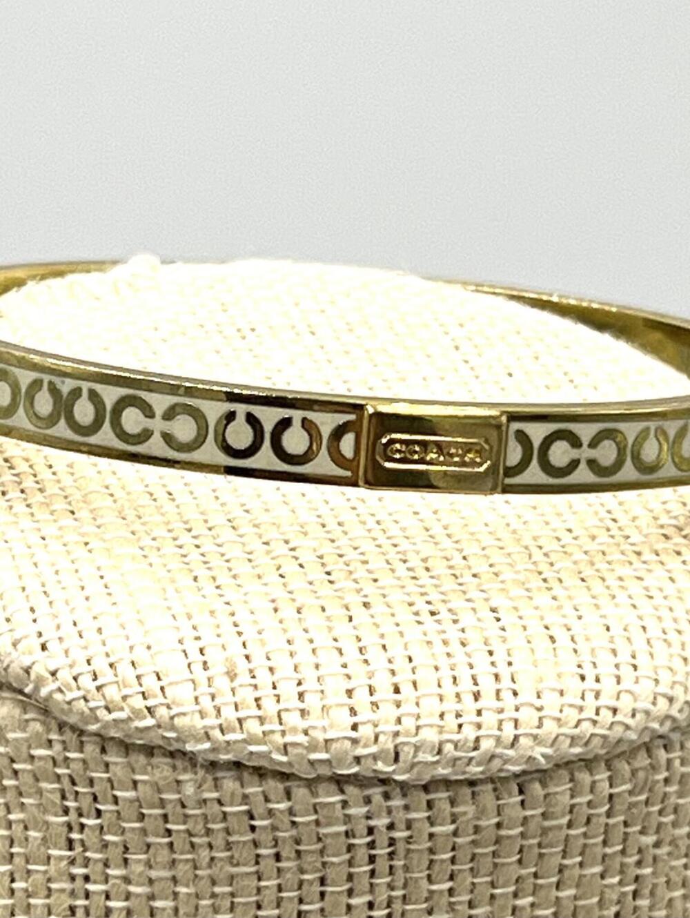 Vintage Coach Goldtone Enameled Logotype Bangle Bracelet